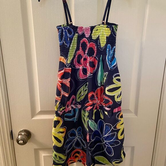 Desigual Smocked Top Floral Romper Short Jumpsuit Blue Girls Size 13-14 NWT - Picture 7 of 9